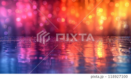 World Photography Day Celebration with Pastel Background and Vibrant Bokeh Lights Reflecting on Water Surface 118927100