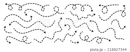 Black dotted thin arrows set. Wavy and curved...のイラスト素材 [118927344] - PIXTA