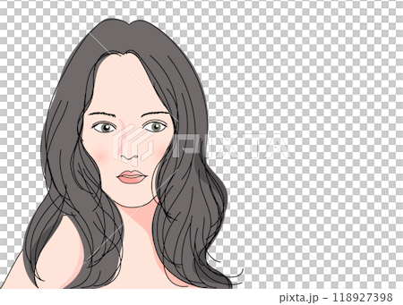 女人的臉正面特寫日本長髮女人上半身向前看的插圖 女人的臉正面特寫日本長髮女人上半身向前看的插圖 118927398