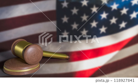 The Hammer wood law on American  flag image 3d rendering. 118927841