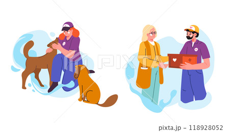 Volunteer Feeding Stray Dogs vector 118928052