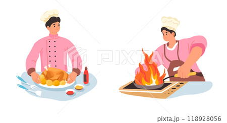 Chefs Preparing Delicious Food vector 118928056
