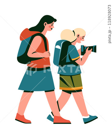 Travelers Exploring with Camera vector 118928073