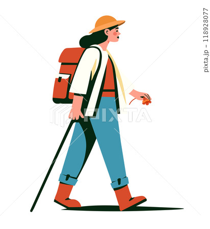 Hiker Woman with Backpack vector 118928077