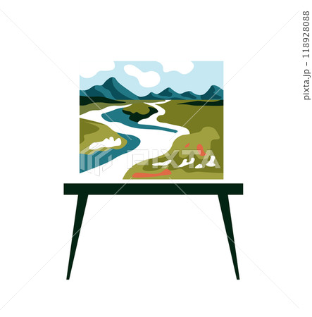 Scenic landscape painting on an easel illustration Scenic landscape painting on an easel illustration 118928088