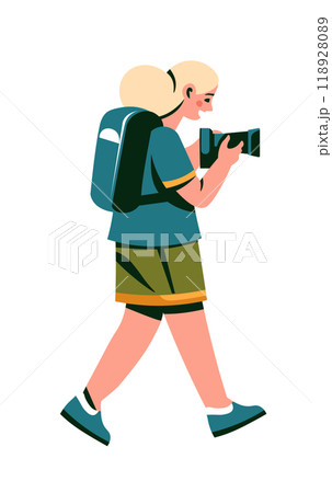 Female photographer hiking illustration 118928089