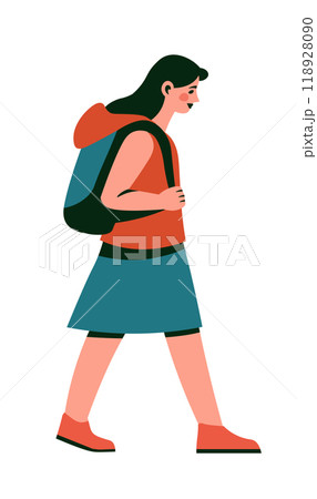 Female hiker with backpack walking illustration 118928090