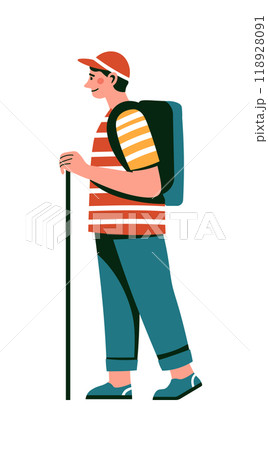 Male hiker with a backpack illustration Male hiker with a backpack illustration 118928091