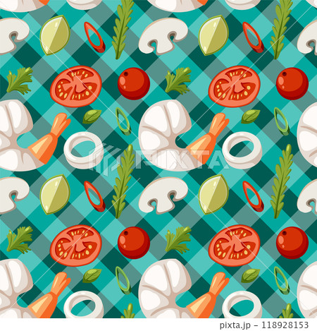 Seamless Seafood and Vegetables Pattern Seamless Seafood and Vegetables Pattern 118928153
