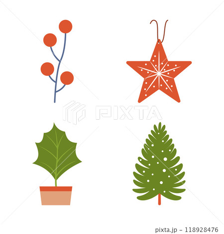 Winter Natural Collection of Pine Fir Coniferous Tree Plant Mistletoe Star 118928476