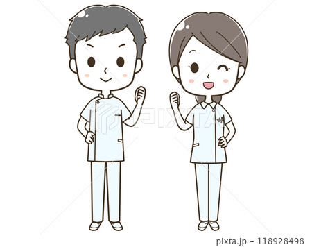 気合いを入れる男女の看護師の全身イラスト 118928498