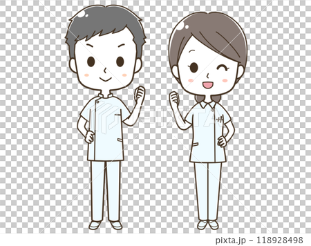 気合いを入れる男女の看護師の全身イラスト 118928498