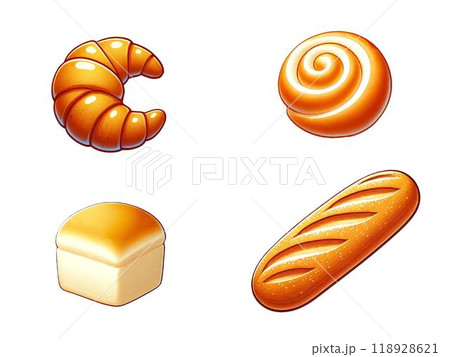 クロワッサンやロールパンなどのパンのイラストセット 118928621