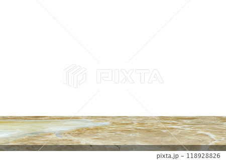 Brown marble stone table top isolated on white background for product display 118928826