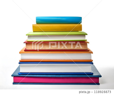 Stack of colorful books isolated on white background. Education and knowledge concept. Stack of colorful books isolated on white background. Education and knowledge concept. 118928873