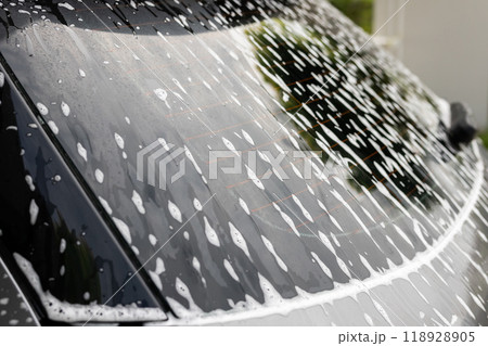 car cleaning and washing with foam soap 118928905