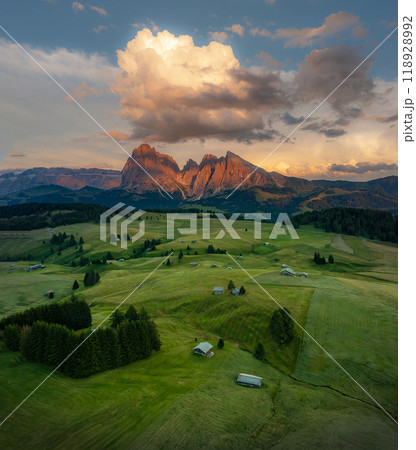 Beautiful mountain range in Alpe Di Suisi, Dolomites 118928992
