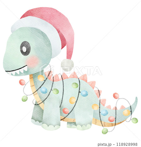 Cute Christmas dinosaur with Santa hat illustration Cute Christmas dinosaur with Santa hat illustration 118928998