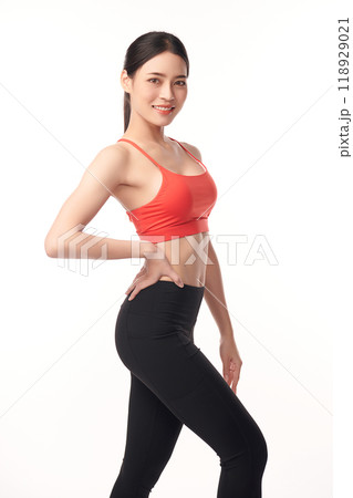 Beautiful young asian sport woman with sportswear ready for exercise on white background, Advertising sportswear and yoga wear, Healthy lifestyle, sport. Beautiful young asian sport woman with sportswear ready for exercise on white background, Advertising sportswear and yoga wear, Healthy lifestyle, sport. 118929021