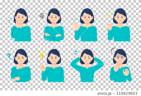 A set of young women with various expressions and poses [People vector illustration material] 118929603