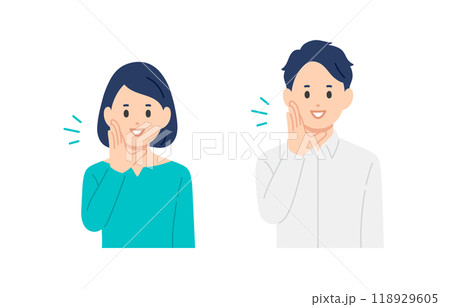 呼びかけのポーズをする若い男女のセット【人物ベクターイラスト素材】 118929605