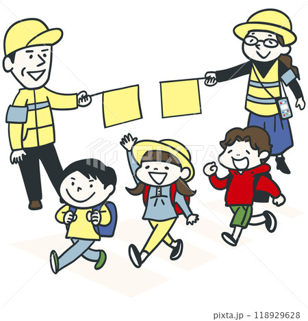 スクールガードと交通安全で投稿する子供たち 118929628
