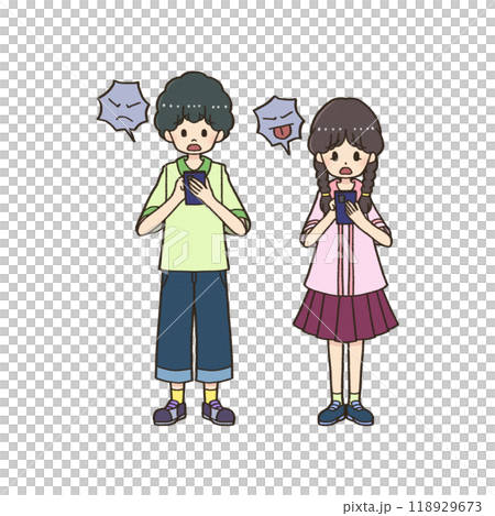 Boys and girls having bad experiences with smartphones 118929673