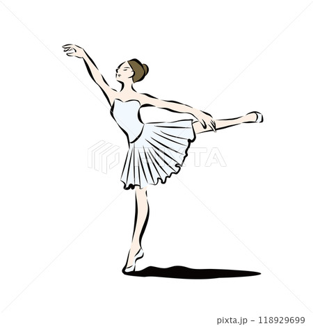 バレリーナのイラスト04 影付き カラー線画のイラスト素材 [118929699