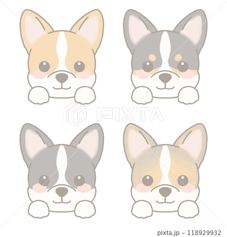 いろいろな犬の顔セット　コーギー 118929932