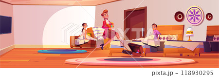 Kids wake up in bed of robbery vector illustration 118930295