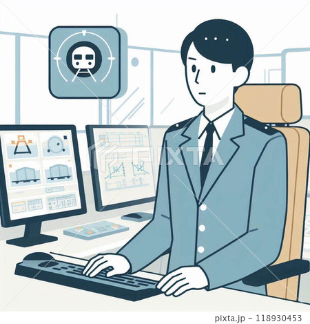 電車の運行をチェックする鉄道指令員 電車の運行をチェックする鉄道指令員 118930453