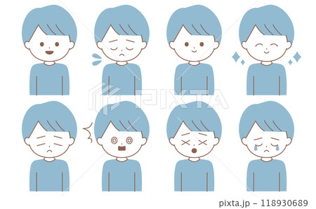 シンプルでかわいい男性の表情イラストセットの水色 118930689
