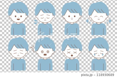 シンプルでかわいい男性の表情イラストセットの水色 118930689