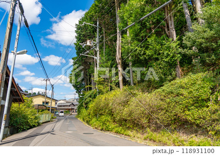 滋賀県甲賀市信楽町の紫香楽一乃宮である新宮神社の横を通っていく窯元散策路 118931100