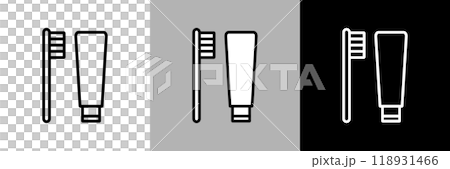 簡單的線條畫牙刷和牙膏向量圖示。 118931466