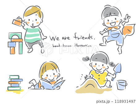 楽しく遊ぶ子供たち やわらかくてカワイイ手描きイラスト 楽しく遊ぶ子供たち やわらかくてカワイイ手描きイラスト 118931497
