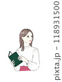 本を広げて横を向いている女性 118931500