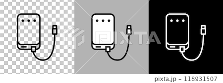 シンプルな線画のモバイルバッテリーのベクターアイコン。 118931507