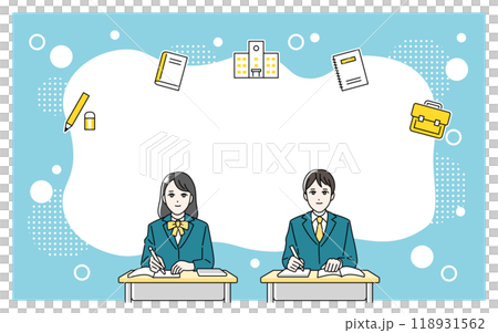 机に向かって勉強をする高校生の男女のイラスト 118931562
