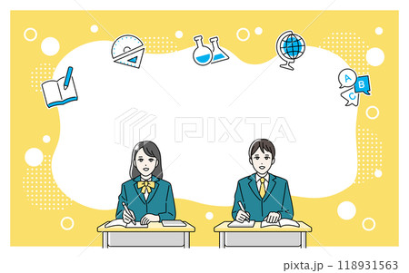 机に向かって勉強をする高校生の男女のイラスト 118931563