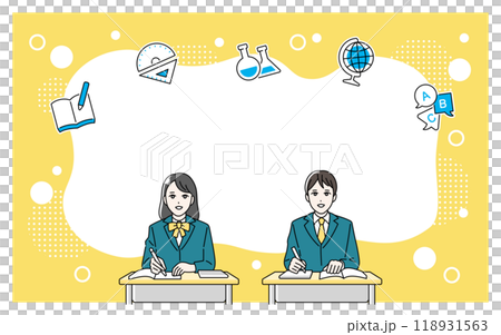 机に向かって勉強をする高校生の男女のイラスト 118931563