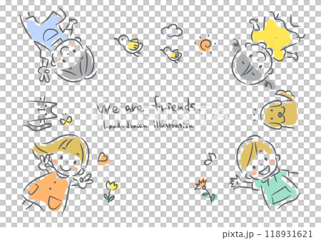 Smiling children frame, round, soft and cute hand-drawn illustrations 118931621