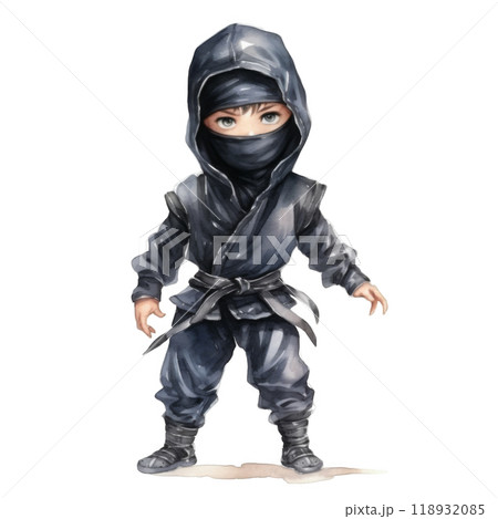 A Cartoon Ninja Boy Dressed in Black 118932085