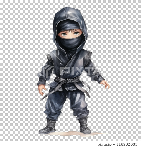 A Cartoon Ninja Boy Dressed in Black 118932085