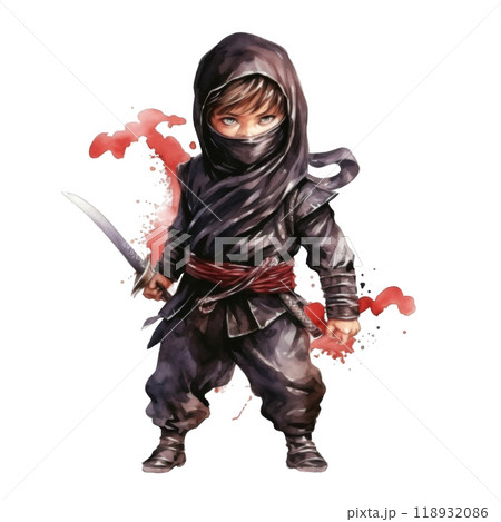 A Young Ninja Warrior Holding a Dagger 118932086