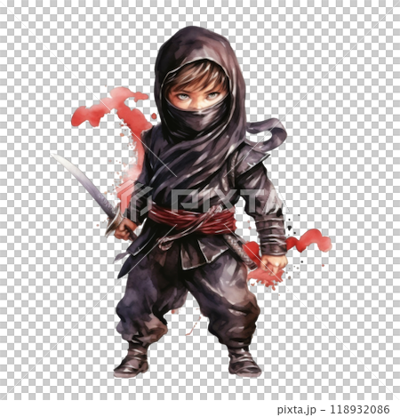 A Young Ninja Warrior Holding a Dagger 118932086