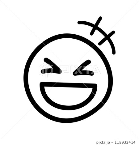手書きのかわいい絵文字・顔文字アイコン　笑顔　爆笑　黒 118932414