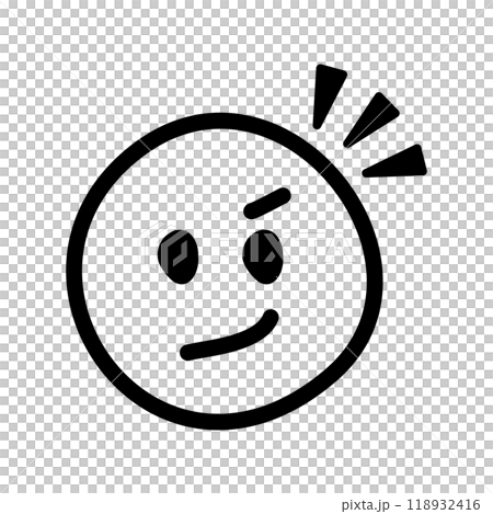 Hand-drawn cute emoticons and emoticons icons: Smug face, serious face, black Hand-drawn cute emoticons and emoticons icons: Smug face, serious face, black 118932416