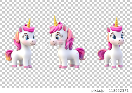 AI-generated item. 3D cartoon unicorn isolated on a transparent background. 118932571