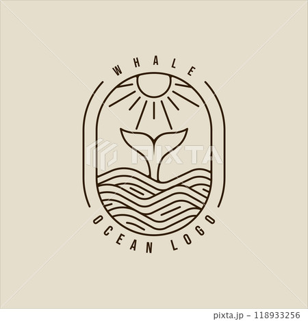 whale tail at ocean line art logo vector simple minimalist illustration template icon graphic design. sea landscape sign or symbol for travel company with badge and typography whale tail at ocean line art logo vector simple minimalist illustration template icon graphic design. sea landscape sign or symbol for travel company with badge and typography 118933256